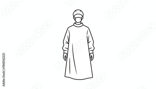 Minimalist line illustration of a dedicated healthcare professional in full protective surgical