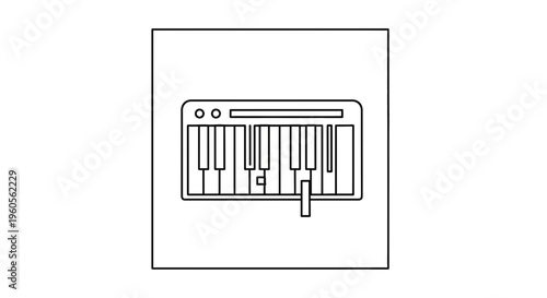 Sleek minimalist line art vector illustration of an electronic musical keyboard synthesizer