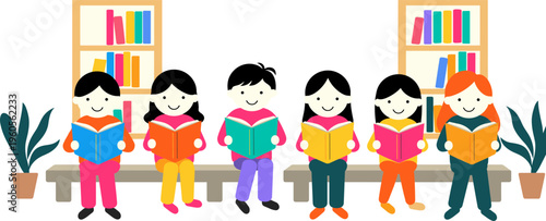 Kids Reading Together Illustration
