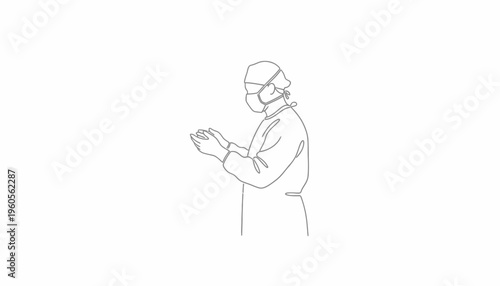 Dedicated healthcare worker in continuous line drawing preparing for vital medical duty