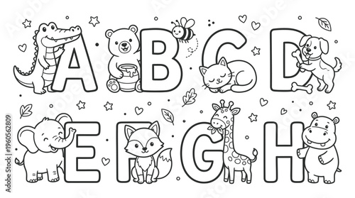 Alphabet with cute animal friends.