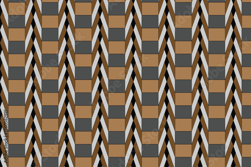 Geometric woven pattern vector, brown and grey interlocking braid texture, seamless wicker style background for textile design and packaging