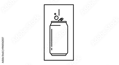 Minimalist line art illustration of an opened beverage can with effervescent bubbles rising from