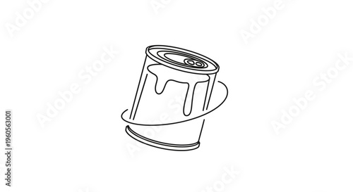 A continuous line art depiction of a tilted paint can with paint dripping, embodying artistic