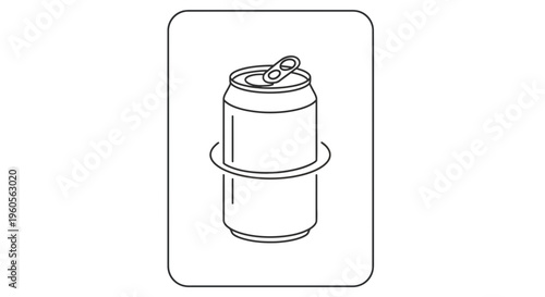 Minimalist line art illustration of an open beverage can with a simple encircling design element