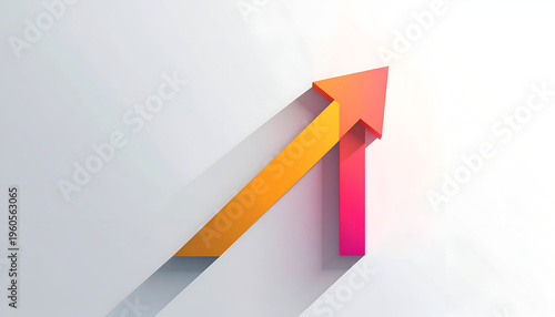 Upward trending arrow growth chart with orange and pink color over white background