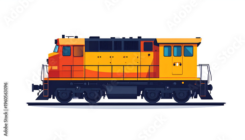 Vector graphic illustration of a yellow and orange diesel electric locomotive train