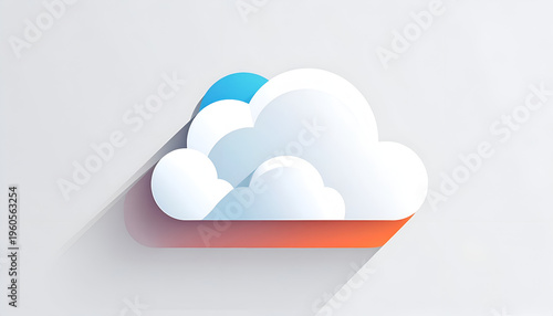 White fluffy cloud icon with orange shadow modern vector style on bright background