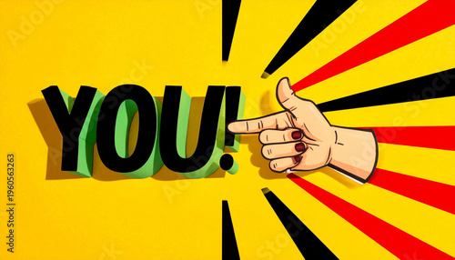 Large 3D “YOU” text with a pointing hand on a yellow starburst background, evoking urgency, motivation, and direct engagement.