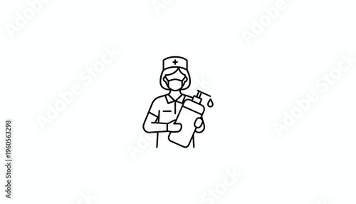 Dedicated healthcare professional demonstrating essential hygiene practices with hand sanitizer icon