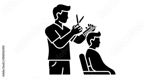 Hairdresser Cutting Mans Hair Silhouette.