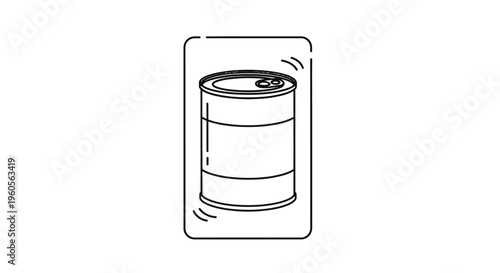 Minimalist line art illustration of a food can with pull-tab lid depicting a pantry staple or