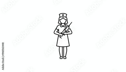 Professional healthcare worker illustration holding medical syringe for treatment and vaccination