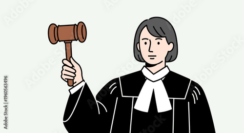 Judge Holding Gavel in Courtroom.