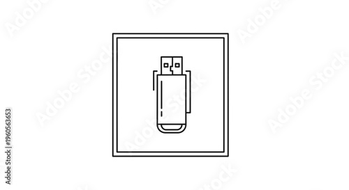 Minimalist black line art icon of a universal serial bus flash drive representing digital data