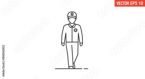Line art illustration of a frontline essential worker icon moving forward, representing healthcare
