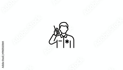 Essential Emergency Medical Worker Utilizing a Two-Way Radio Communication Device Outline Icon
