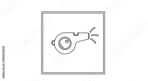 Minimalist Line Art Whistle Icon with Sound Waves Signaling Attention or Action Vector Illustration