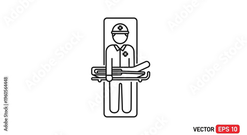 Emergency Medical Responder Carrying Stretcher Icon: Healthcare and First Aid Assistance Symbol