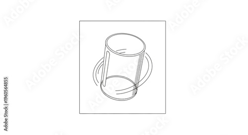 Minimalist continuous line art drawing of a rotating cylindrical object on a white background