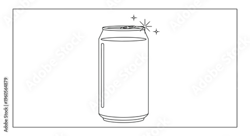 Clean minimalist line art illustration of a sparkling soda or drink can design element graphic