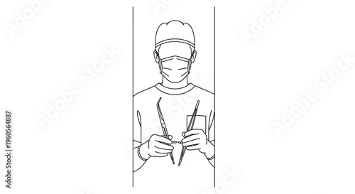 Dedicated medical professional in sterile attire holding essential surgical tools ready for