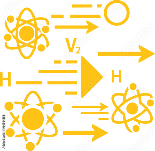 Yellow of chemical reaction with atoms and molecules