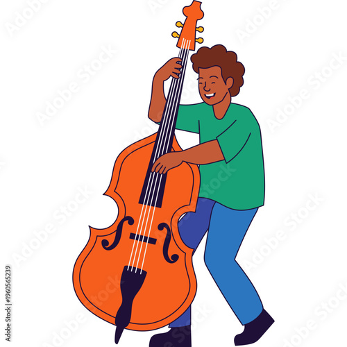 Man Playing Upright Bass Illustration