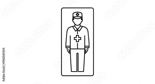 Minimalist outline illustration of a male medical worker or first responder with a cross symbol on