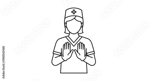 Minimalist line illustration of a medical caregiver signaling a clear safety message