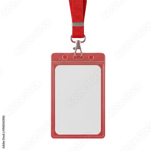 Red Vertical Badge Holder With Lanyard And Silver Clip Isolated on Transparent Background