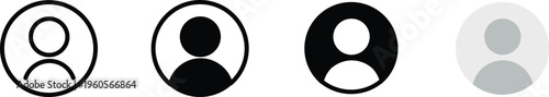 Minimalist user profile icon set, black and white avatar symbols for web interface, 4 vector human head and shoulder silhouettes for account login