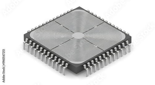 Advanced microchip integrated circuit processor with detailed pins on white background, modern technology concept 3D render, computer chip, electronic component