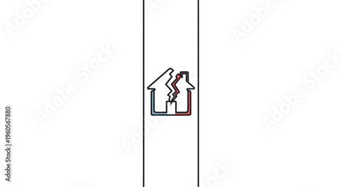 Abstract depiction of a home divided, symbolizing separation, discord, and familial or structural