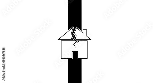 Abstract minimalist illustration depicting a house bisected by a dark vertical line symbolizing