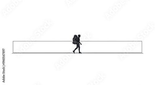 Minimalist vector illustration of a solitary backpacker on a journey, symbolizing adventure and