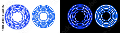 Tablou pe pânză PNG image of Glowing blue futuristic HUD targeting reticles display complex geom