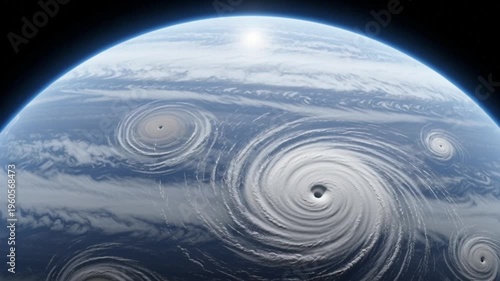 earth from space with multiple hurricanes and lightning