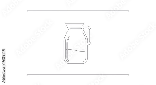 Minimalist continuous line art drawing of a glass pitcher with liquid inside, clean design