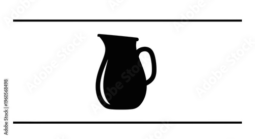 Elegant minimalist black silhouette of a classic kitchen pitcher with a handle on a clean white