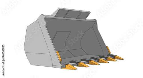 Grey Excavator Bucket with Yellow Teeth.