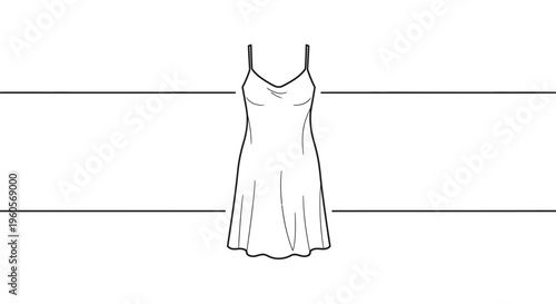 Elegant line art illustration of a feminine camisole slip dress garment outline sketch design