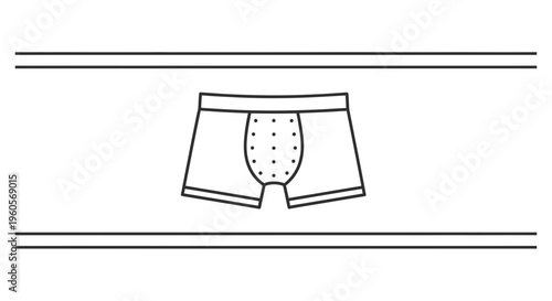 Minimalist black outline vector illustration of comfortable men's boxer briefs featuring a stylish