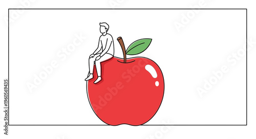 Minimalist line art illustration featuring a person contemplating while perched atop a vibrant red