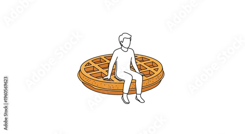 Isometric illustration of a relaxed person sitting on a huge sweet waffle creation enjoying a break