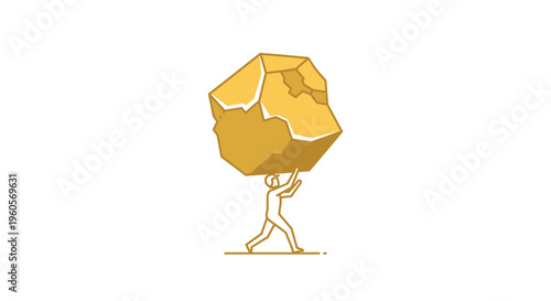 Diligent individual carrying a massive golden ore on their back symbolizing heavy burden and