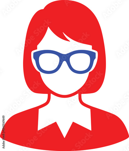 Red Silhouette of a Person with Blue Glasses and Red Hair