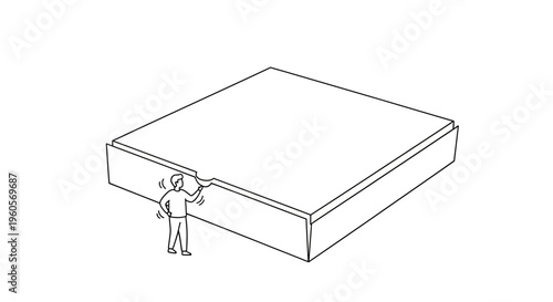 Small person actively peeling a large conceptual layer, symbolizing discovery, effort, and