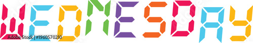 Colorful digital numbers spelling wednesday on transparent background.
