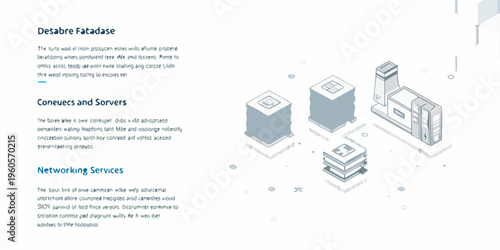 Isometric illustration depicting data storage networking and server infrastructure